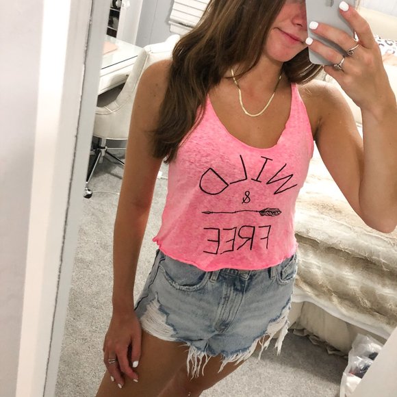 "Wild & Free" Bright Pink Cropped Tank - Picture 2 of 5